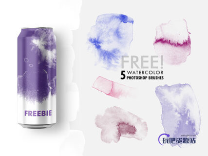 5种免费的墨色印淌、颜料水彩化开的效果纹理PS笔刷素材下载-玩吧资源站