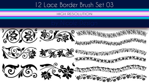 12种欧式植物印花图案花边条纹Photoshop印花笔刷下载-玩吧资源站