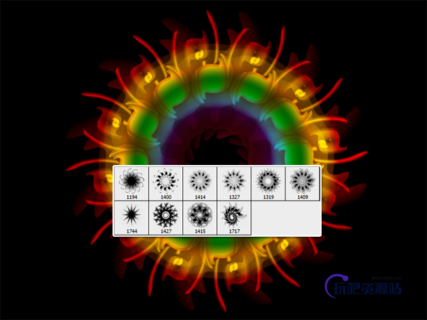 万花筒式花纹印花图案PS笔刷素材下载-玩吧资源站