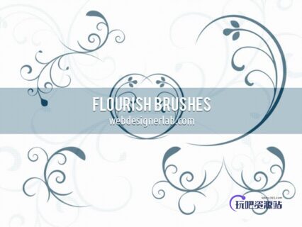 手绘优美的艺术线条花纹、印花图案Photoshop笔刷素材下载-玩吧资源站