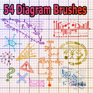 54种可爱学生时代手绘涂鸦Photoshop笔刷素材下载-玩吧资源站