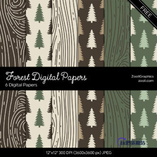 森林文化元素图案Photoshop填充印花底纹pat（JPG格式素材）-玩吧资源站