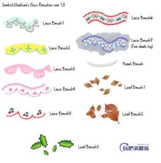 蕾丝花边、树叶、项链等图案 CSP画笔SUT笔刷下载-玩吧资源站