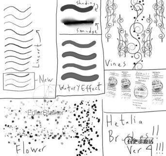 铅笔、水彩风格的5个PS笔刷素材文件打扮下载-玩吧资源站