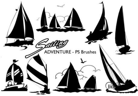 漂亮的帆船剪影图形Photoshop笔刷素材下载-玩吧资源站