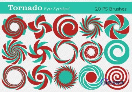 20种龙卷风眼效果旋转花纹图案PS笔刷素材下载-玩吧资源站