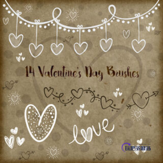 可爱的爱心、心形涂鸦手绘图案PS情人节装扮笔刷素材-玩吧资源站