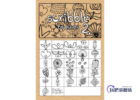 随意涂鸦花纹、童趣涂鸦艺术花纹图案PS笔刷素材下载-玩吧资源站