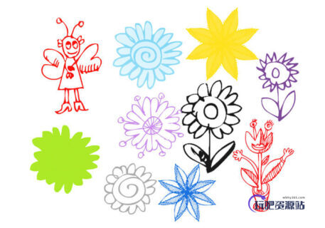 可爱的童趣手绘花纹涂鸦PS笔刷素材下载-玩吧资源站