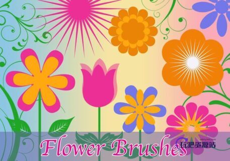 可爱的矢量花朵、卡通鲜花图案Photoshop笔刷素材下载-玩吧资源站