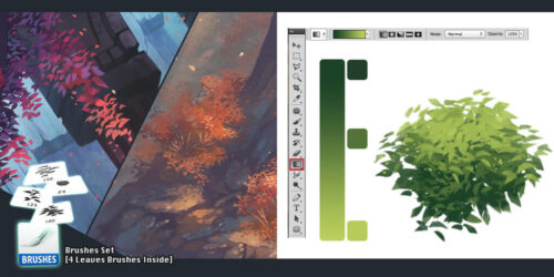 树叶、绿叶手绘效果PS笔刷素材下载-玩吧资源站