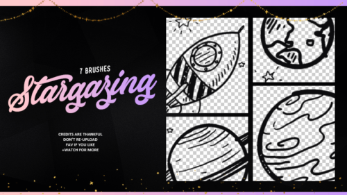 可爱的卡通涂鸦星球、宇宙飞船图案PS笔刷素材下载-玩吧资源站