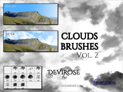 漂亮的高空云朵、白云、云层效果Photoshop笔刷素材下载-玩吧资源站