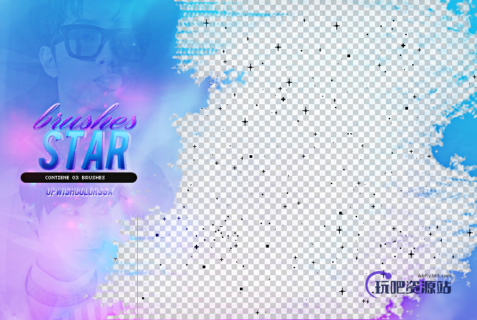 像素画星星图案、星空背景、亮晶晶星星效果Photoshop背景笔刷-玩吧资源站