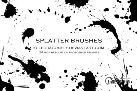 油漆滴溅、水墨滴溅、血液滴溅、液体滴溅效果PS笔刷素材下载-玩吧资源站