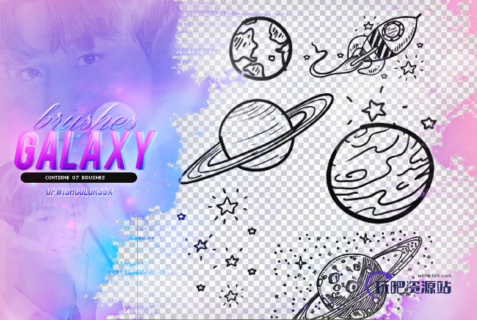 卡哇伊星球、星星、行星、宇宙飞船等卡通涂鸦Photoshop美图笔刷-玩吧资源站