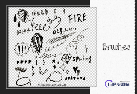 手绘时尚靓丽照片美化图案Photoshop笔刷素材下载-玩吧资源站