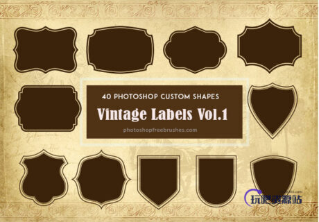 40种复古标签图案photoshop自定义形状素材 .csh 下载-玩吧资源站