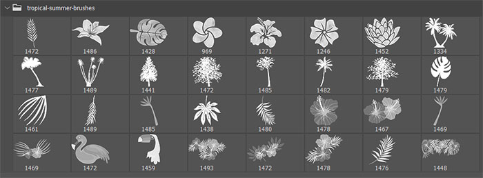 33种树木、植物叶子、鲜花花朵图案Photoshop笔刷素材下载