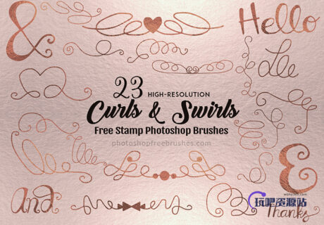 23种线条涂鸦艺术花纹装饰图案PS笔刷素材下载-玩吧资源站