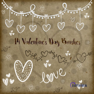 14种可爱的童趣爱心符号涂鸦标记Photoshop笔刷素材下载-玩吧资源站