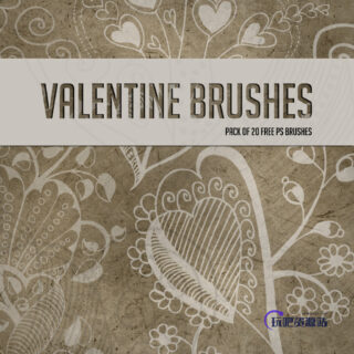 20种植物花纹标记图案、印花花纹装饰Photoshop笔刷素材下载-玩吧资源站