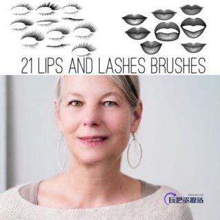21种嘴唇、眼睫毛造型Photoshop女性化妆笔刷素材下载-玩吧资源站