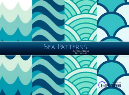 4种卡通水色、海洋元素、海浪效果Photoshop填充图案底纹素材.pat 免费下载-玩吧资源站