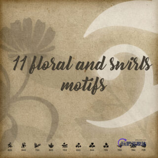 11种手工植物印花图案、欧式贵族花纹印记Photoshop笔刷素材下载-玩吧资源站