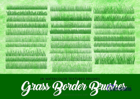 28种草坪、草地填充纹理效果Photoshop青草笔刷素材下载-玩吧资源站
