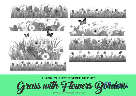 12种野草鲜花背景图案Photoshop草坪效果笔刷-玩吧资源站