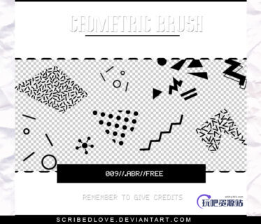 9种集合图形装扮圆点、点画线Photoshop笔刷素材下载-玩吧资源站