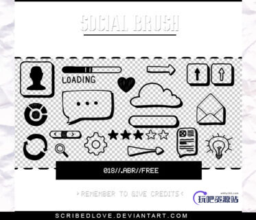 手绘社交图形涂鸦符号元素Photoshop美图笔刷免费下载-玩吧资源站