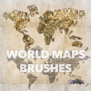 世界地图剪影素材、地图大陆板块图形Photoshop笔刷素材下载-玩吧资源站