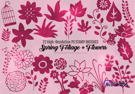 22种自由艺术植物印花图案装饰Photoshop笔刷素材下载-玩吧资源站