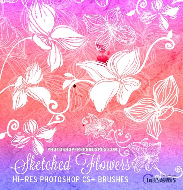 20种免费的手绘鲜花花朵图案Photoshop花纹笔刷下载