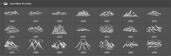 21手绘高大山脉图形效果、大山、山川Photoshop笔刷素材下载