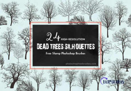24种冬天干枯的大树、树木剪影造影图形Photoshop大树笔刷下载-玩吧资源站