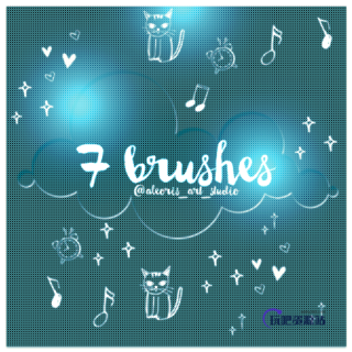 可爱手绘猫咪、闹钟、音符、星星等装饰Photoshop美图笔刷下载-玩吧资源站