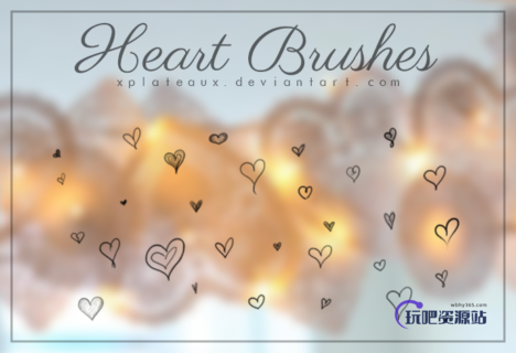 卡哇伊的小爱心手绘涂鸦图案Photoshop笔刷素材下载-玩吧资源站