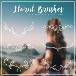 漂亮的手绘风格的绿叶枝条印花图案Photoshop印花笔刷素材-玩吧资源站