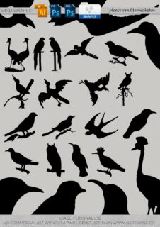 各种飞行鸟类剪影图形Photoshop笔刷素材下载(含photoshop自定义形状素材 .csh文件)-玩吧资源站