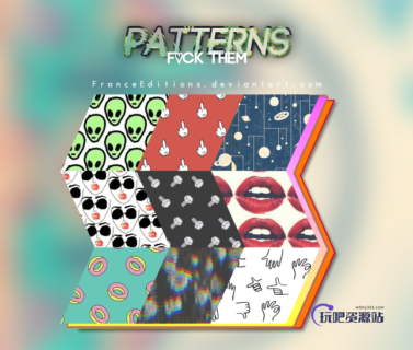 外星人、手指、宇宙、女人、红唇、甜甜圈、螺丝等图案填充Photoshop底纹素材.pat-玩吧资源站