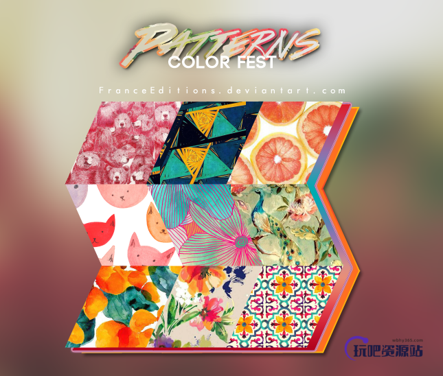 猫咪、西柚、水彩鲜花、七彩印花、熊熊等图案填充Photoshop底纹素材.pat