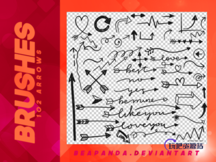 童趣手绘箭头标记图案、标志方向符号PS笔刷下载-玩吧资源站