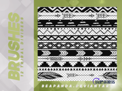 漂亮的手绘经典印花花边、分隔花纹图案PS笔刷下载-玩吧资源站