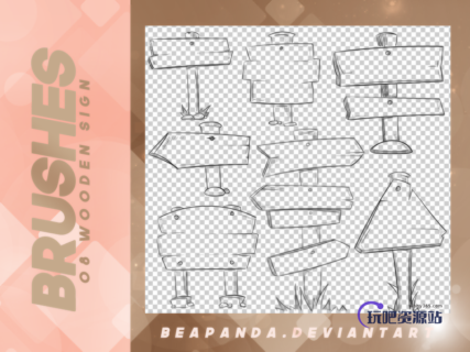 木牌、路牌、路标背景图案Photoshop笔刷下载-玩吧资源站