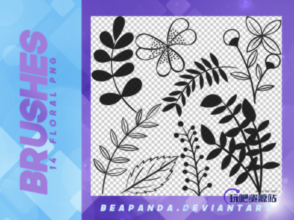 14种漂亮的优雅植物印花图案PS笔刷下载-玩吧资源站