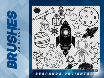 32种童趣科学少年涂鸦PS照片美图装扮笔刷-玩吧资源站