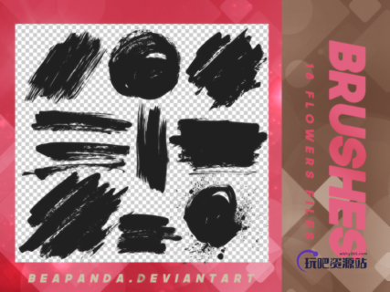 18种毛刷笔触效果PS笔刷下载-玩吧资源站